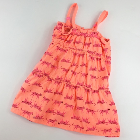 EUC Baby Girls Bright Coral Cheetah Dress - 18m - Picture 2 of 6